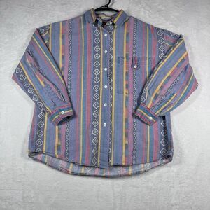 Vintage Jeans Wear Button Up Shirt Striped Abstract‎ Aztec Colorful Women's M